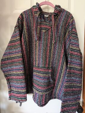 Artesantas San Miguel Large vintage woven poncho style Hoodie unisex Striped